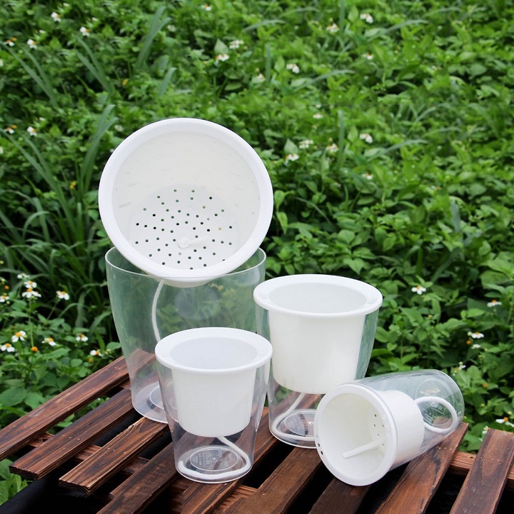 Chậu 2 Lớp Trồng Hoa Cây Cảnh Để Bàn, Bể 2 Đáy Chứa Nước Nuôi Cá, Cốc Trồng Cây Tự Hút Nước W09