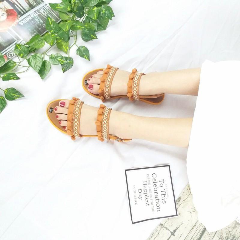 Giày sandal thổ cẩm 2 quai ngang phong cách boho hình chụp thật