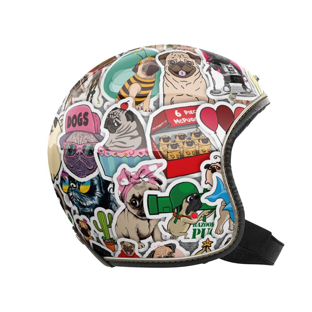 Set 50 cái Sticker Pug chống nước, Hình dán chó Pug cute, Decal Pug dán vali, điện thoại, mũ bảo hiểm