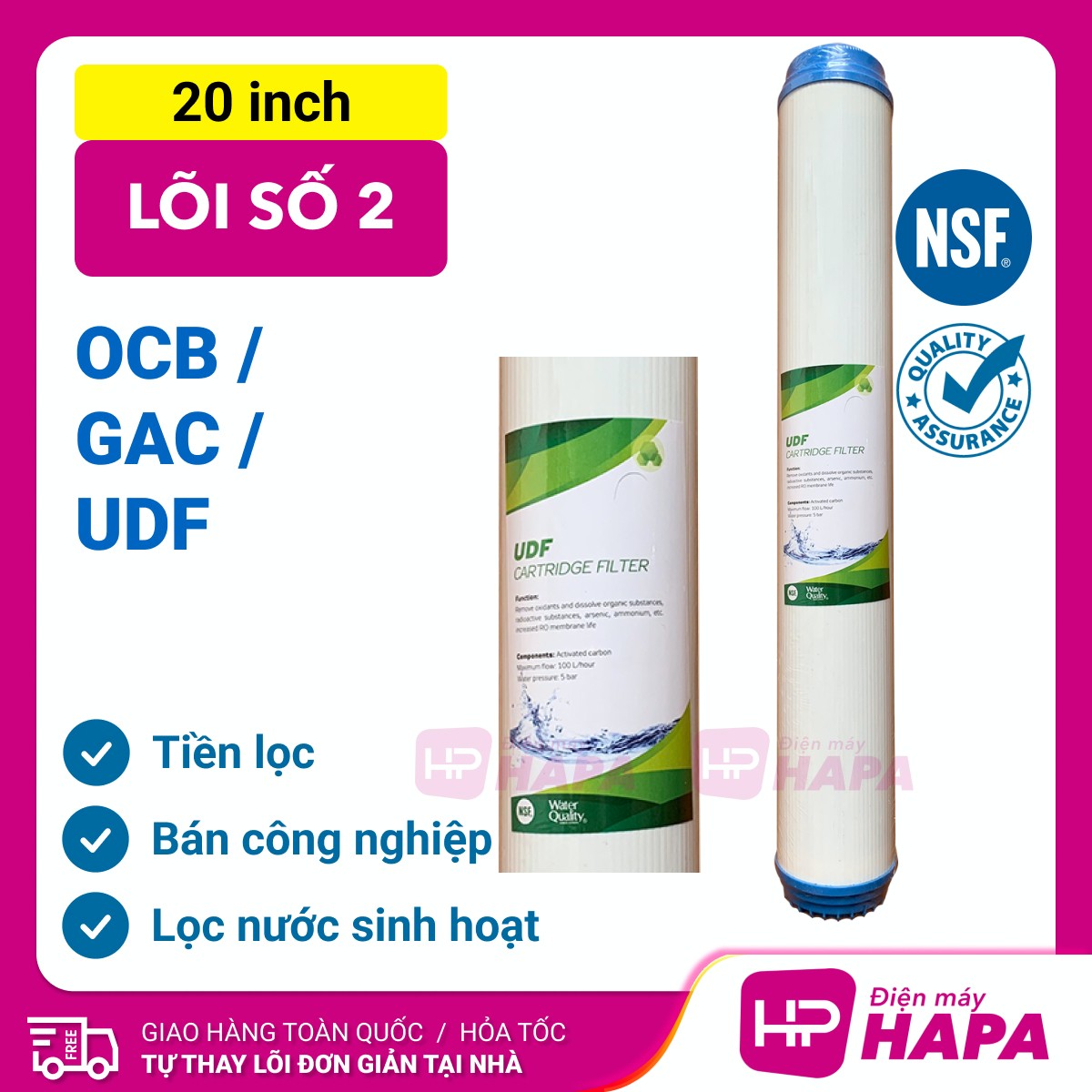 Bộ 3 Lõi Lọc Nước 20 inch 1-2-3, Lọc Thô Đầu Nguồn, Sinh Hoạt, Tiền Lọc 123 20in - Hàng Chất Lượng