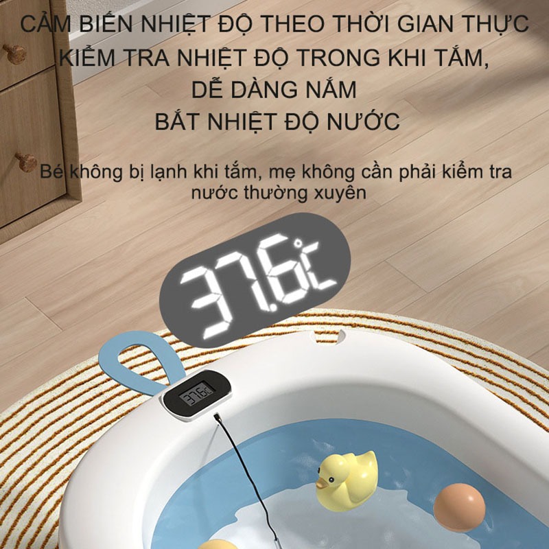 Bồn Tắm, Chậu Tắm Cỡ Lớn Có Nhiệt Kế Gấp Gọn Tiện Dụng Cho Bé Kèm Phao Tắm Lớn Chính Hãng (màu ngẫu nhiên)