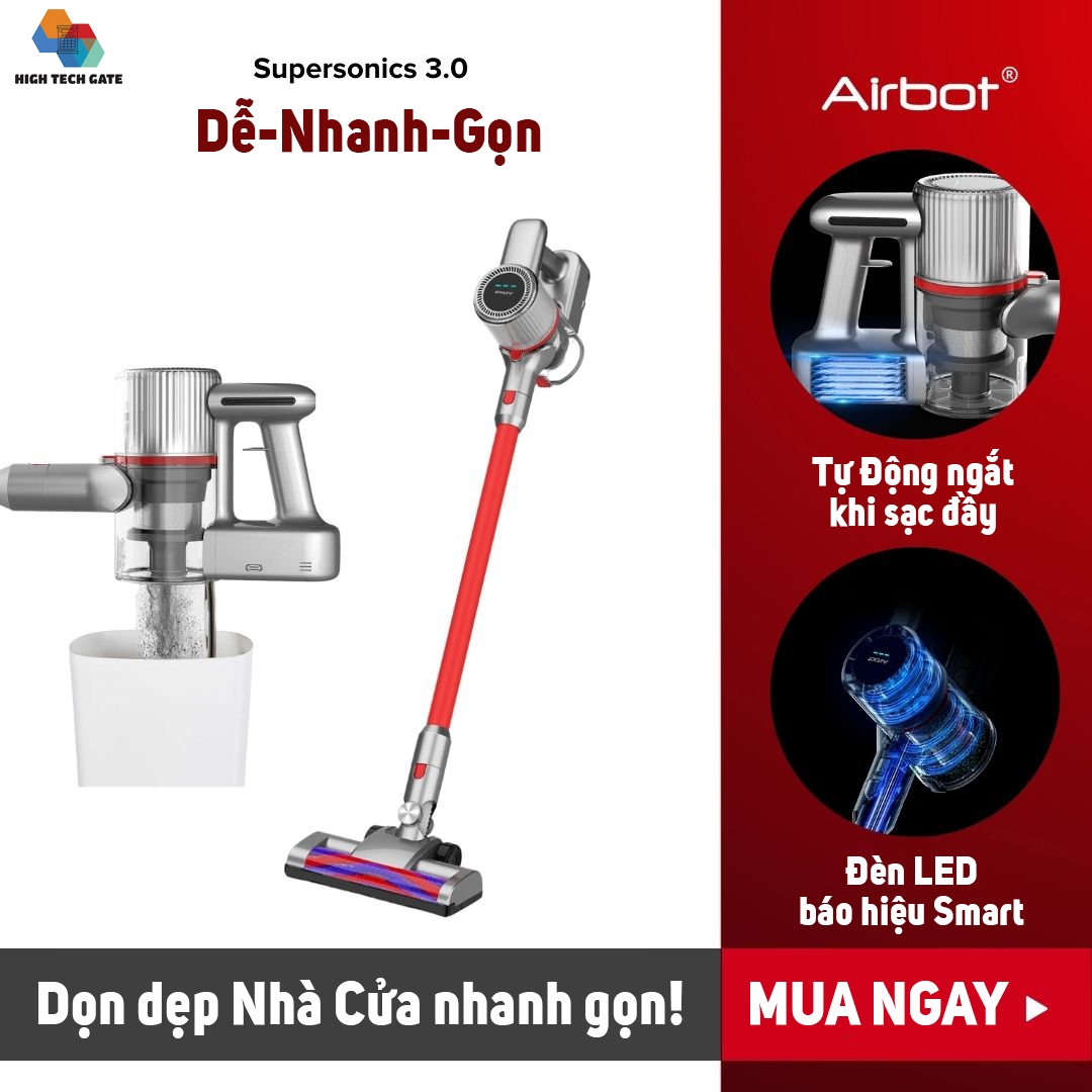 Máy hút bụi không dây Airbot Supersonics 3.0 cầm tay gia đình và hút bụi ô tô giường nệm, xe hơi phiên bản 3.0 bản full có giá gắn tường và ống dây hút tiện lợi, hàng chính hãng