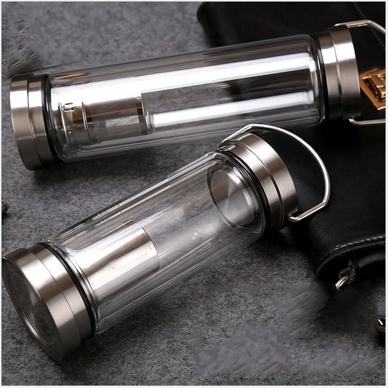 BÌNH THỦY TINH GIỮ NHIỆT 2 LỚP 2 ĐẦU KIÊM LỌC PHA TRÀ INOX CAO CẤP CÓ QUAI XÁCH