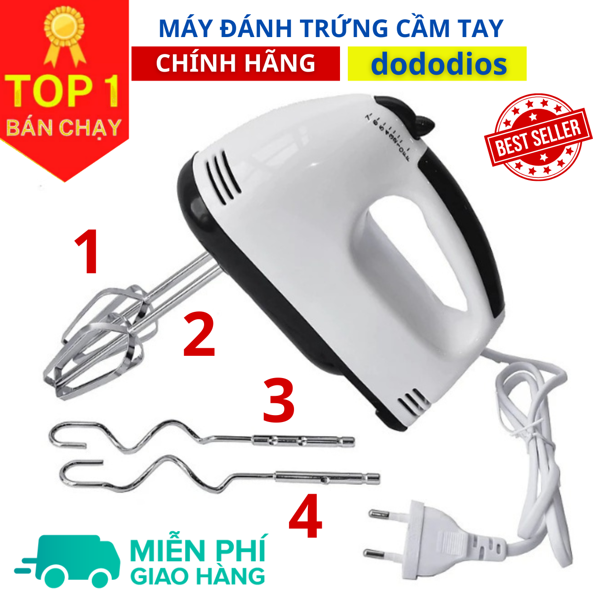 Máy đánh trứng kem bơ cầm tay 7 tốc độ, làm bánh GE-M01A 7 tốc độ - Thép không gỉ bền bỉ, Máy đánh trứng cầm tay 7 Tốc Độ EJM501DGRY - Hàng chính hãng DoDoDios