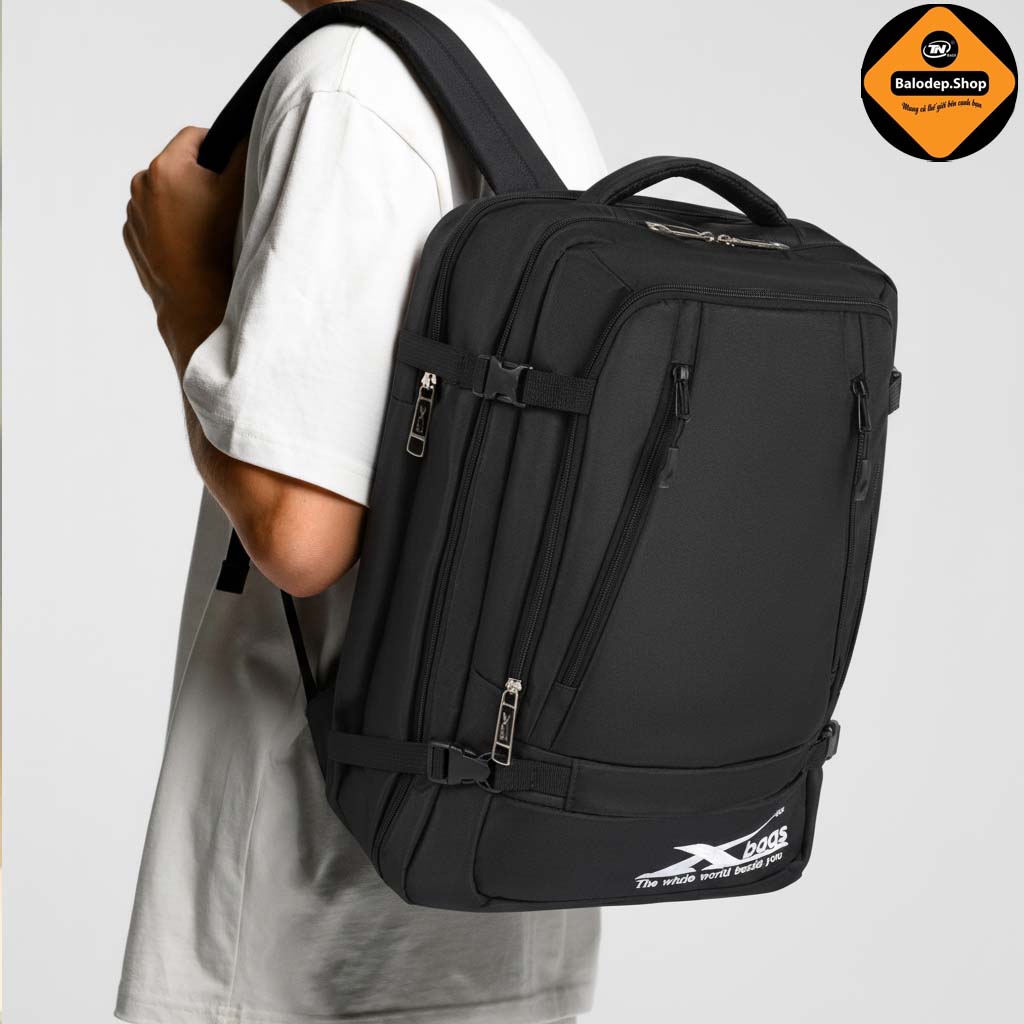 Balo Laptop Size Lớn Xbags Leader Cao Cấp Màu Đen, Đựng Được Laptop 17 Inch, Thiết Kế Mở 180 Độ, Nhiều Ngăn, Chống Nước, Chống Sốc, Phù Hợp Đi Làm Du Lịch!