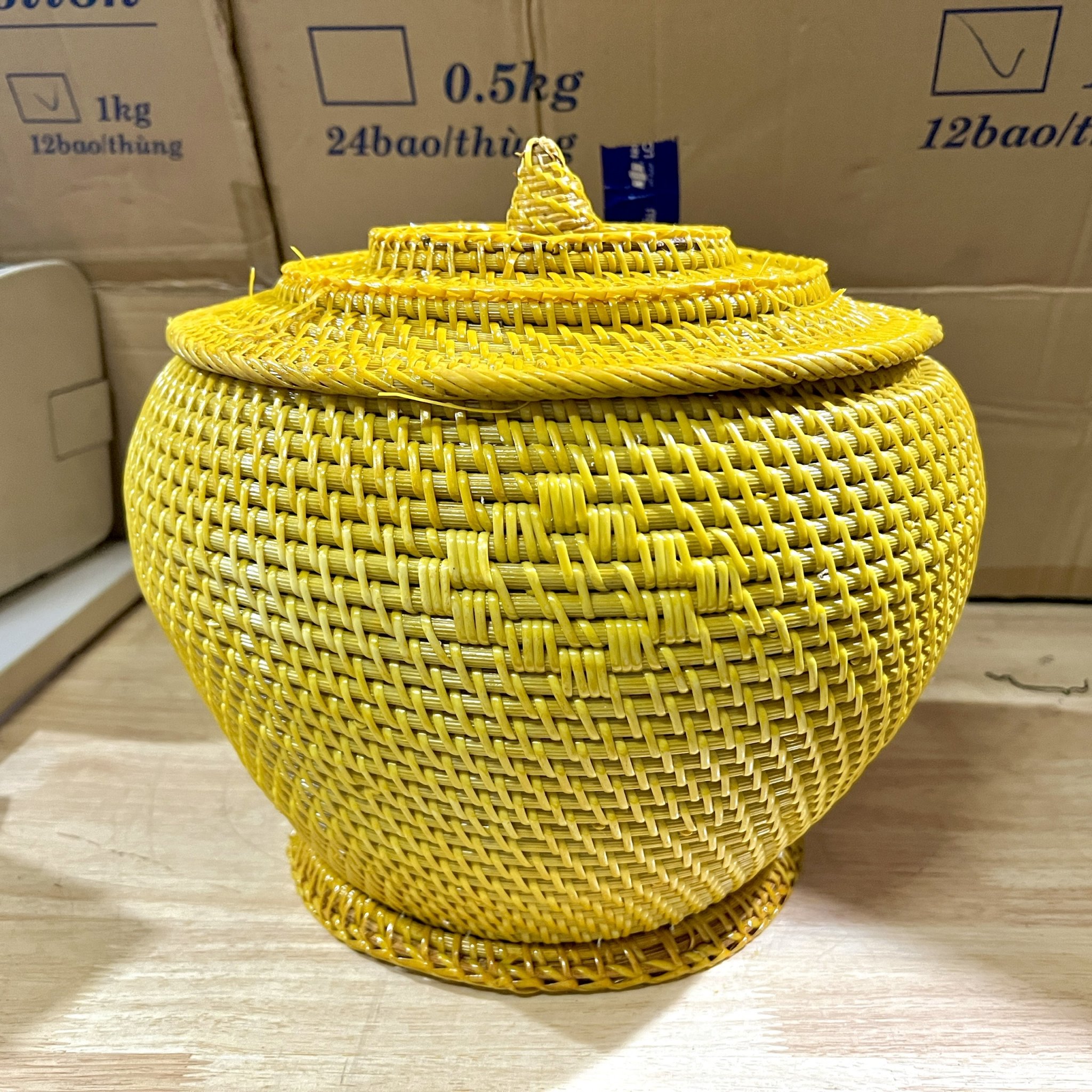 Giỏ đan mây giữ nhiệt bình tích trà, giỏ đựng tích trà giữ ấm bình trà loại đẹp chất lượng cao – Cao 30cm