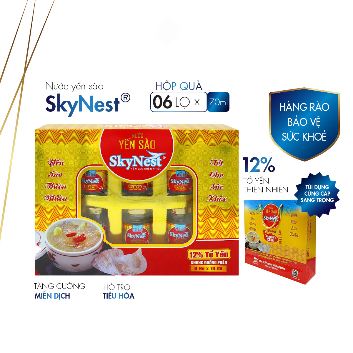 Hộp quà (6 lọ x70ml) yến sào cao cấp SkyNest 12% Tổ Yến, chất lượng đạt chuẩn quốc tế, dinh dưỡng cao, hiệu quả cho hồi phục và cải thiện sức khỏe