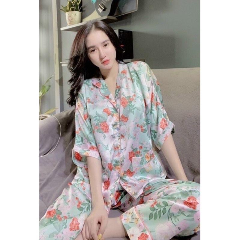 Đồ bộ pijama Lụa Maingo tay cánh dơi quần dài, sang chảnh, vải mềm mịn, thoáng mát