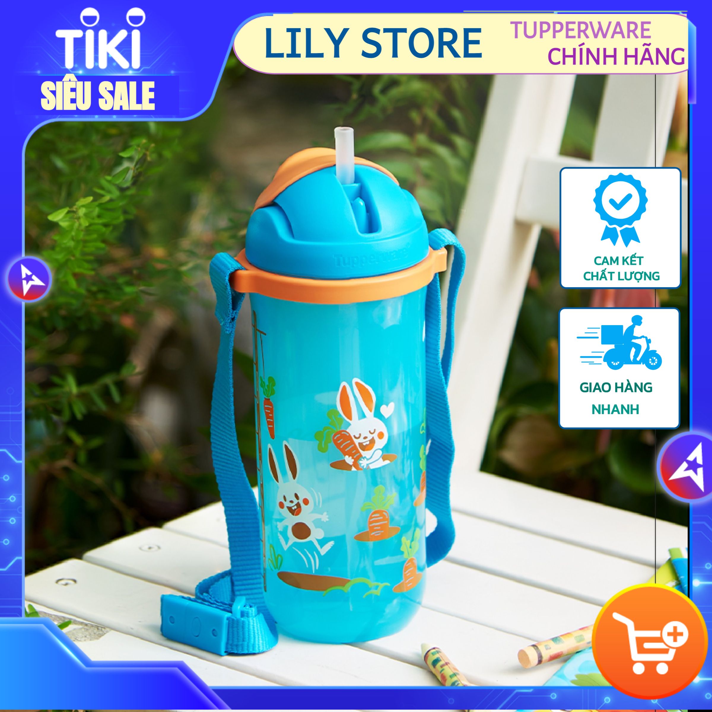 Bình nước Kid Tumbler có ống hút 500ML Tupperware chính hãng (màu xanh dương)