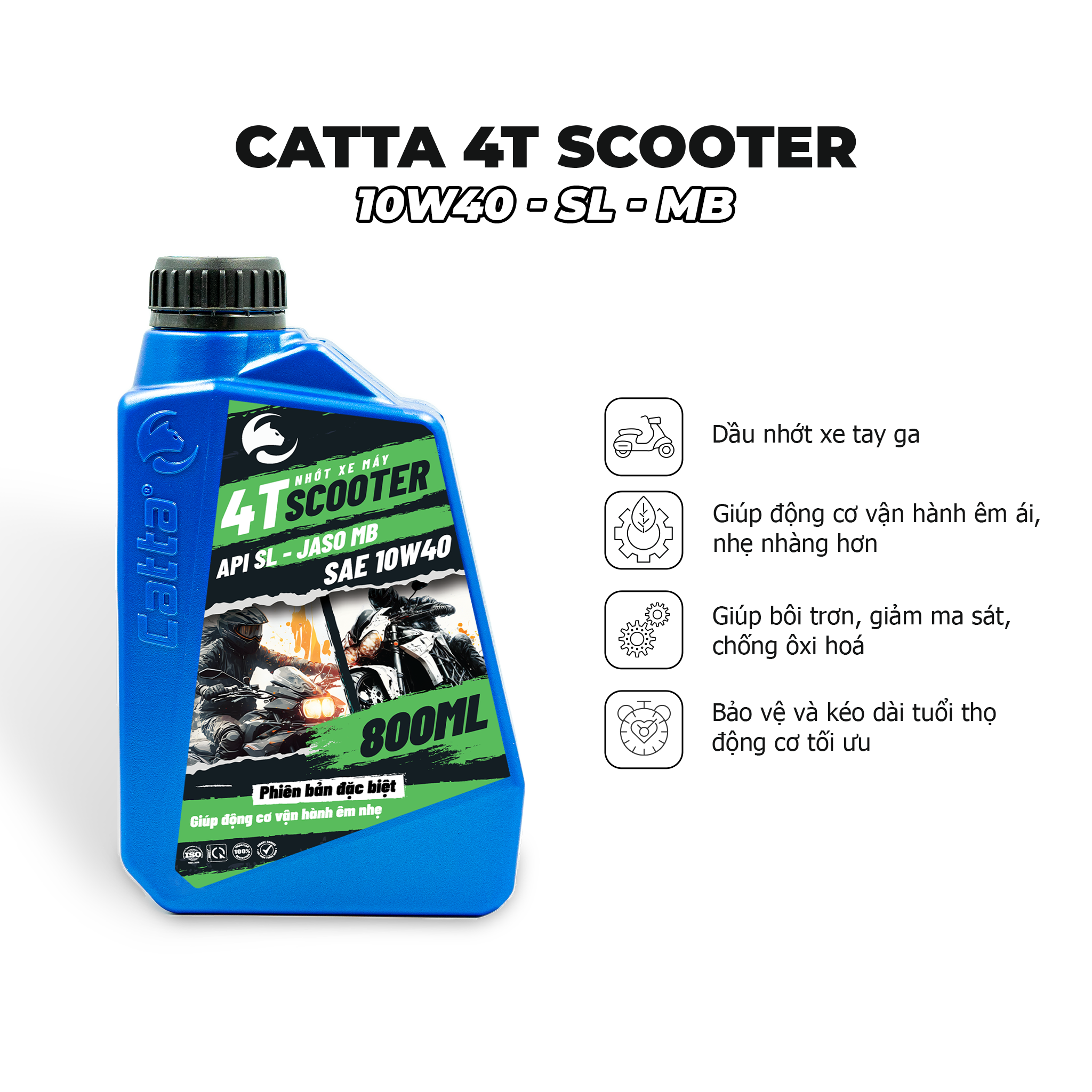 Nhớt xe tay ga CATTA SCOOTER 10W40 800mL - Tặng Nhớt hộp số xe CATTA 80W140, GL5 120mL - Hàng chính hãng