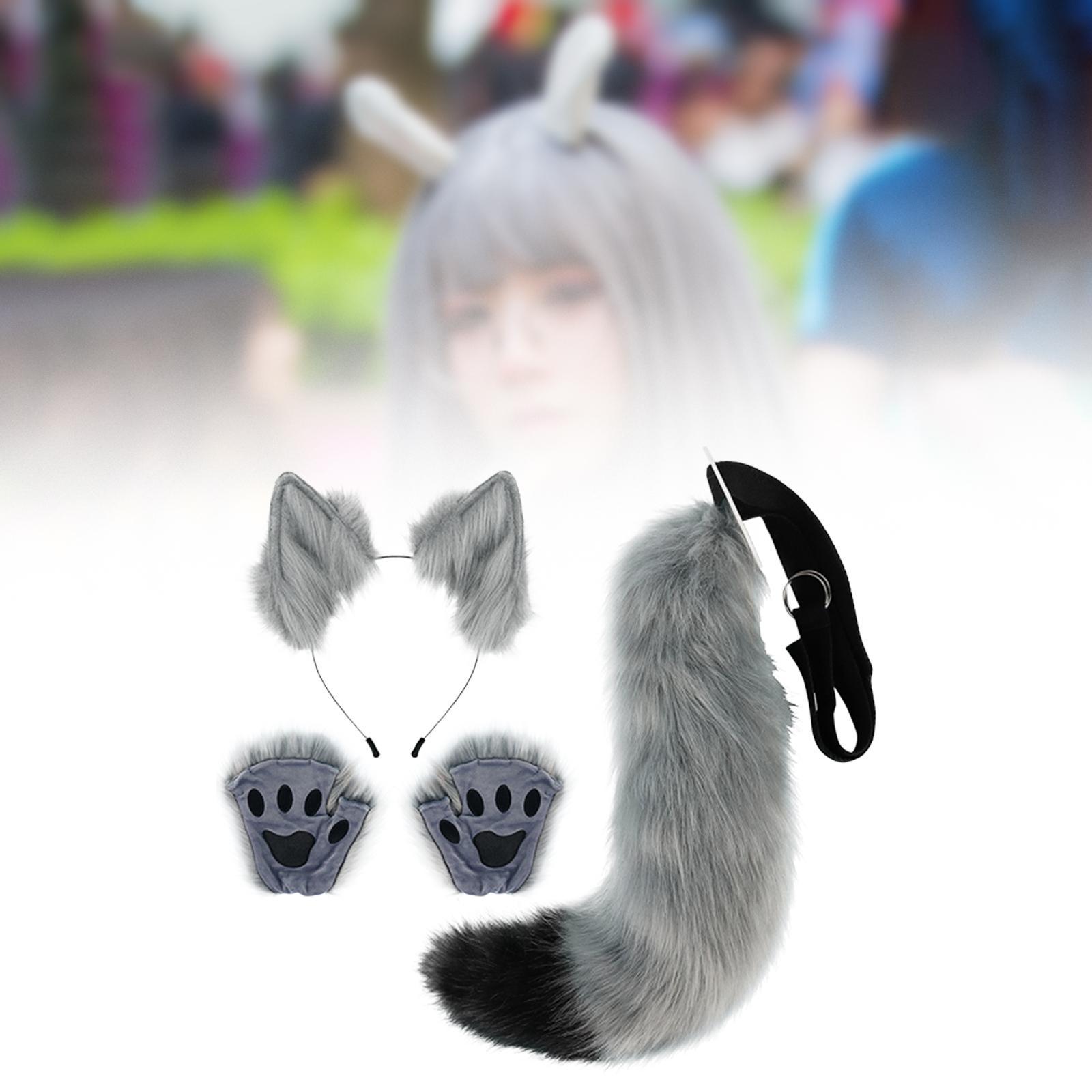 Ears and Tail with Gloves Plush Hair Hoop for Performance Carnival Dance
