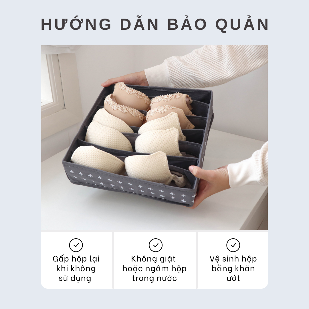 Hộp Đựng Đồ Lót Gấp Gọn 6 Ngăn Morning House- Form Vải Đứng, Gấp Gọn Dễ Dàng, Sắp Xếp Các Loại Tất, Đồ Lót Rất Gọn