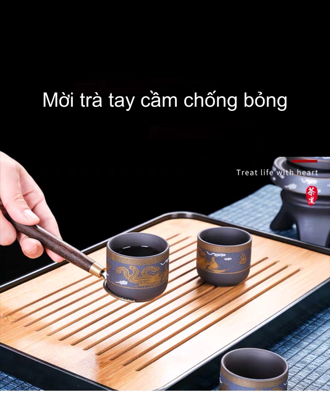 Bộ Ấm Chén Pha Trà Cối Xay Tự Động Rồng Phượng Gốm Sứ ,Cát Tím Độc Đáo ,18,17, 8 ,6 Chi Tiết