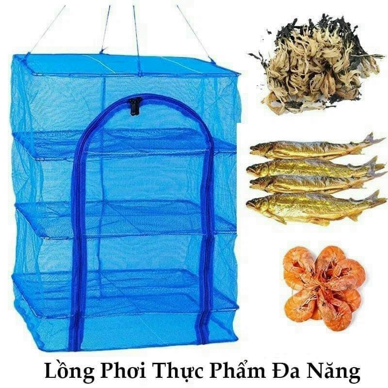 Lồng lưới phơi thực phẩm 4 tầng xếp gọn, Lồng phơi khô, rau củ tránh ruồi chống côn trùng