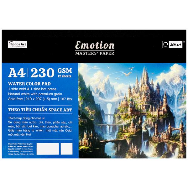 Vở Vẽ Màu Nước Dán Gáy Emotion A4 - 24 Trang - 230gsm - Acmeliae 8449