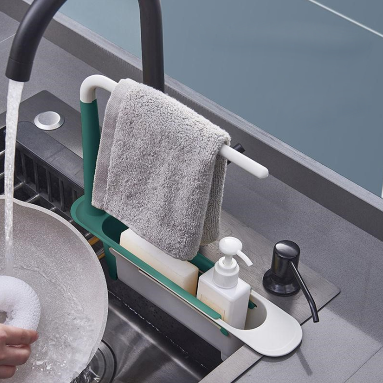 Kitchen Sink Holder, Sink Retractable Drain Rack, Dish Cloth Hanger, Towel Sponge Organizer Rack for Home Kitchen