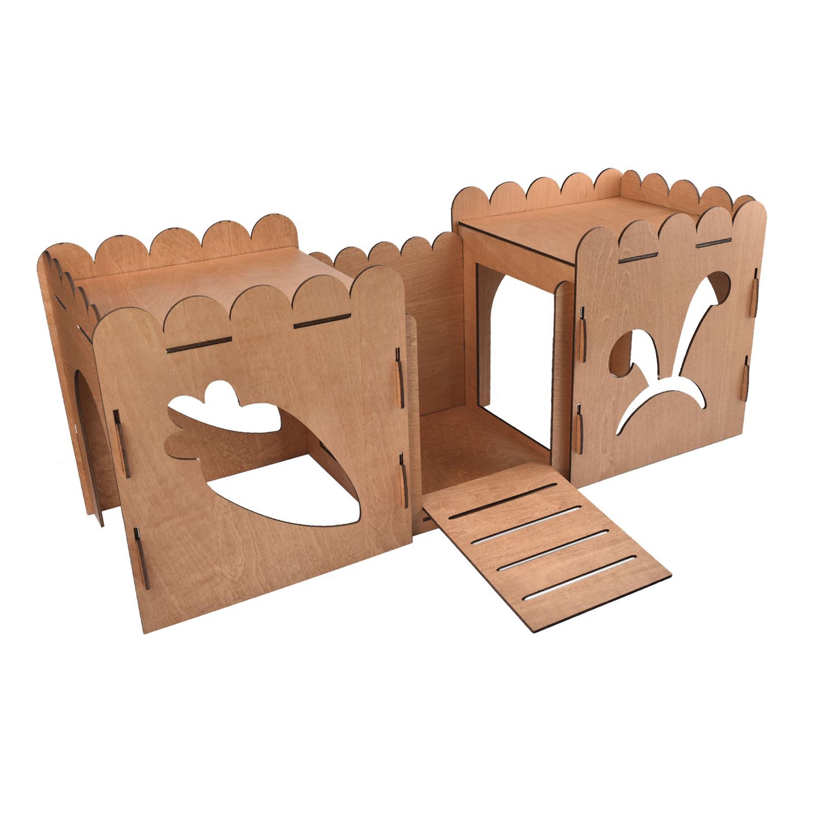Hamster House Guinea Pig Cage Decor Pet Bed Hut Wooden Rabbit Castle Hideout
