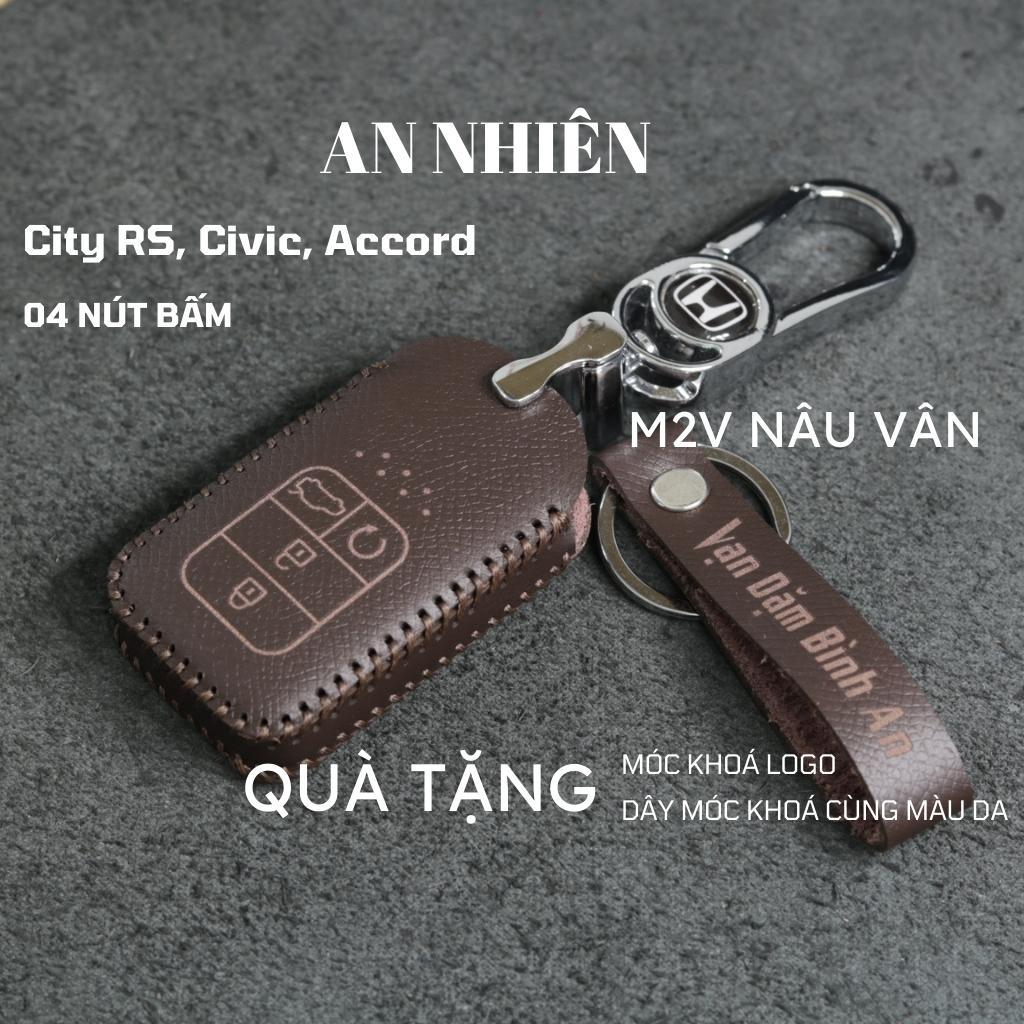 Bao da dành cho móc khoá bọc ốp chìa khoá xe ô tô City RS, Civic, Accord, da bò, nhiều màu khâu thủ công