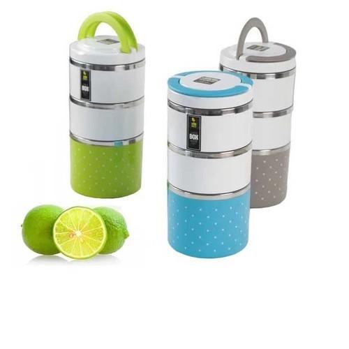 Hộp Đựng Cơm Inox 3 Tầng Chấm Bi  - Giữ Nhiệt Từ 4 Đến 8 Tiếng