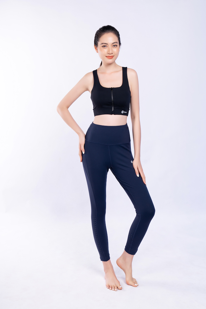 Quần Legging Dáng 7/8 Befree Livan Sport Cạp Cao Co Giãn Màu Tím Than