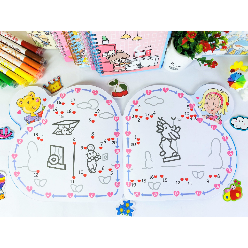 Sách - Bộ 4 cuốn Nối Số Tô Màu - Bé học đếm từ 1 đến 10 Heart to heart - ndbooks