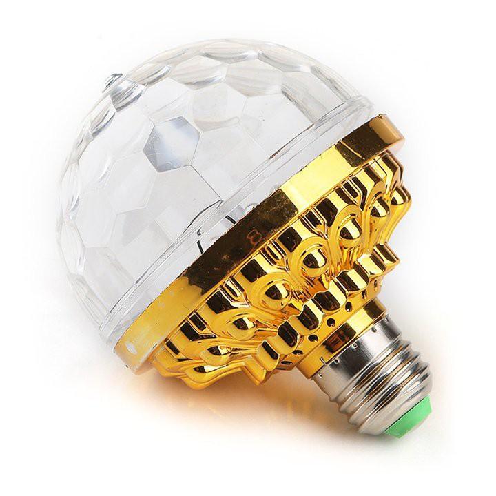 Đèn Led Quả Cầu Xoay 360 độ Pha Lê 7 Màu Hình Tròn Hiệu Ứng Tia Chớp Nhấp Nháy Theo Tiếng Nhạc