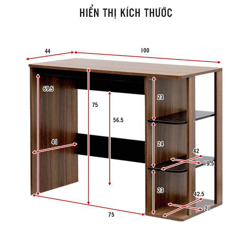 Bàn học, làm việc kèm 3 hộc tủ