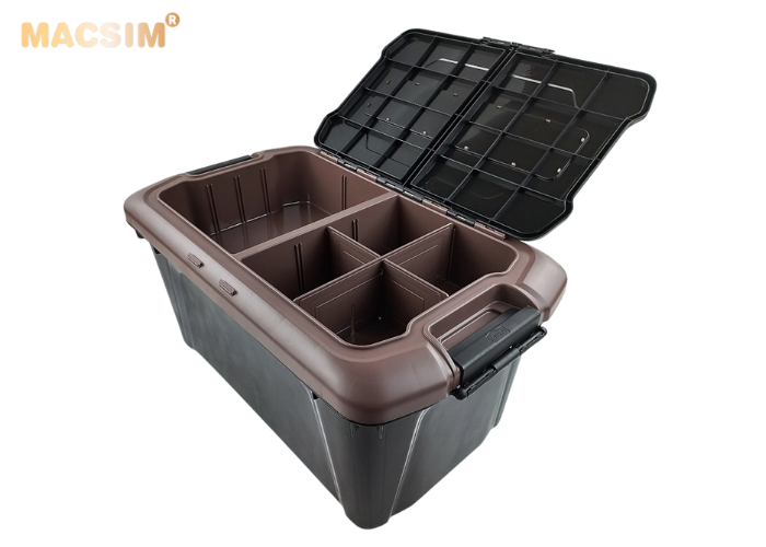 Hộp đựng đồ trên ô tô 60 lít kích thước màu đen nâu 59,5cm x 35,5cm x 35cm - hộp đựng đồ trong cốp ô tô nhãn hiệu Macsim chất liệu PP cao cấp