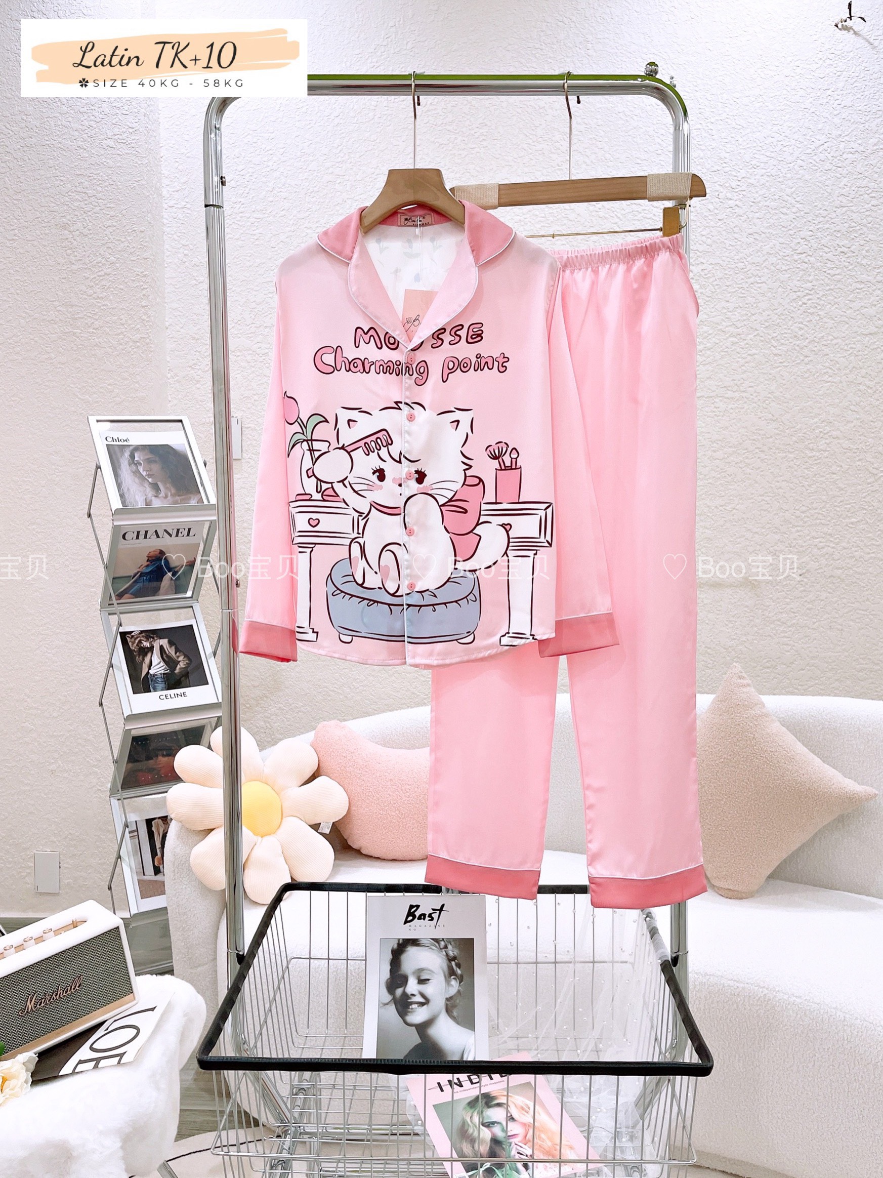 [HCM] (40-56kg, P2) Đồ bộ pijama nữ TDQD chất liệu latin in 3D hoạt hình. gấu Lotso - doraemon - gấu Pooh - trơn. LATIN1TDQD