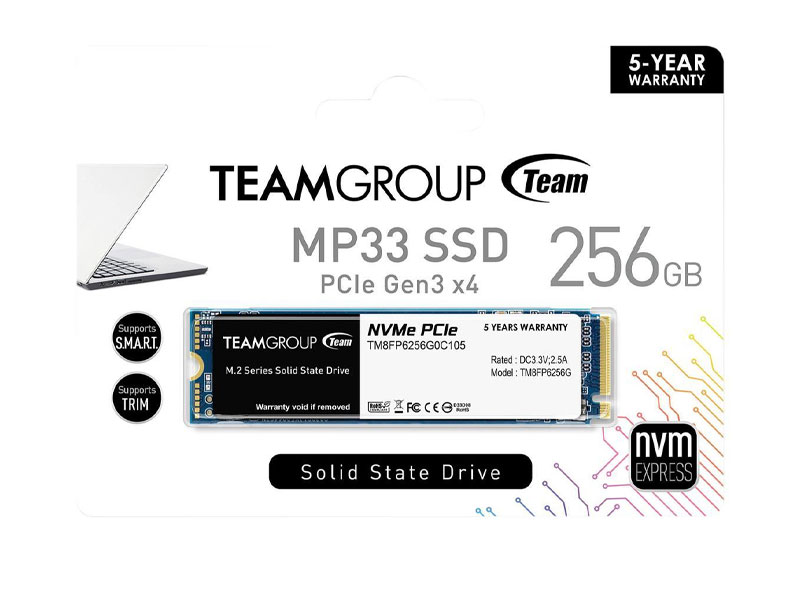 Ổ cứng SSD Team Group MP33 256GB M2-2280 PCI-E Gen3x4 (Đọc 1600MB/s - Ghi 1000MB/s) - Hàng chính Hãng