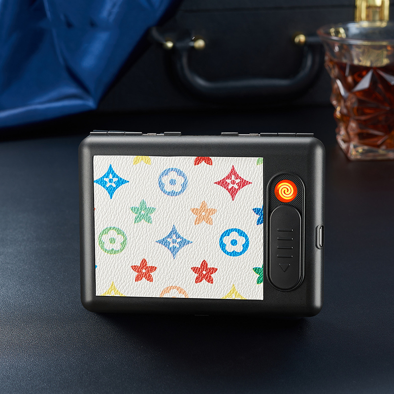 Bật Lửa Điện Kiêm Hộp Đựng Thuốc Kẹp 20Đ Hoa Văn M6 - Sạc Điện