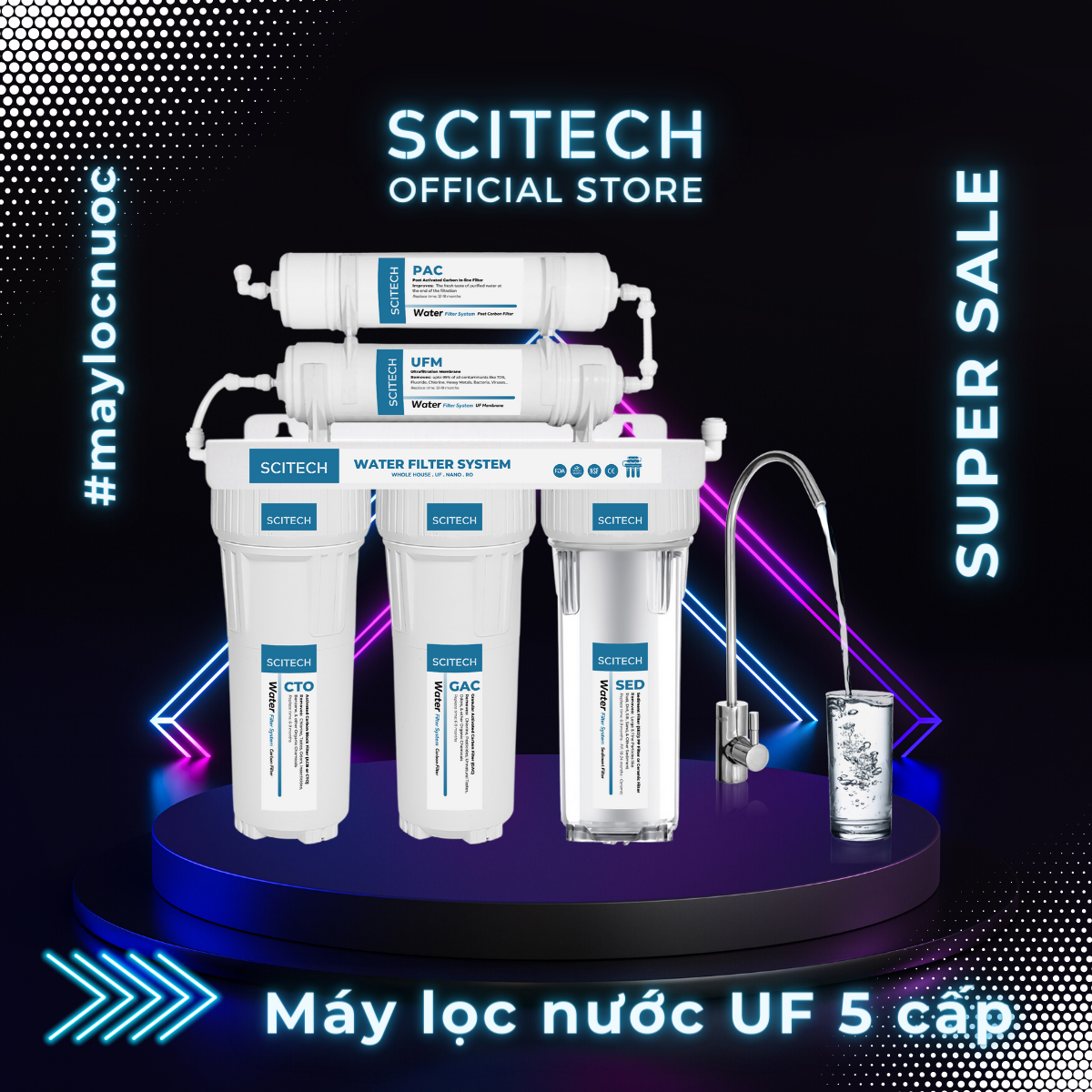 Máy lọc nước UF 5 cấp lọc by Scitech (Không dùng điện, không nước thải) - Hàng chính hãng