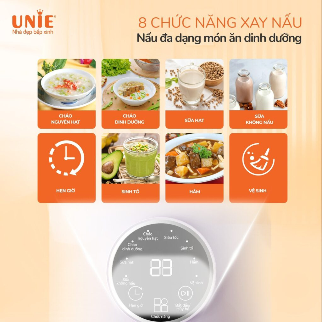 Máy làm sữa hạt Unie UMB10,Lưỡi dao 8 cánh inox 304 cao cấp,Dung tích 1L,công suất 800W,8 chức năng xay nấu- hàng chính hãng