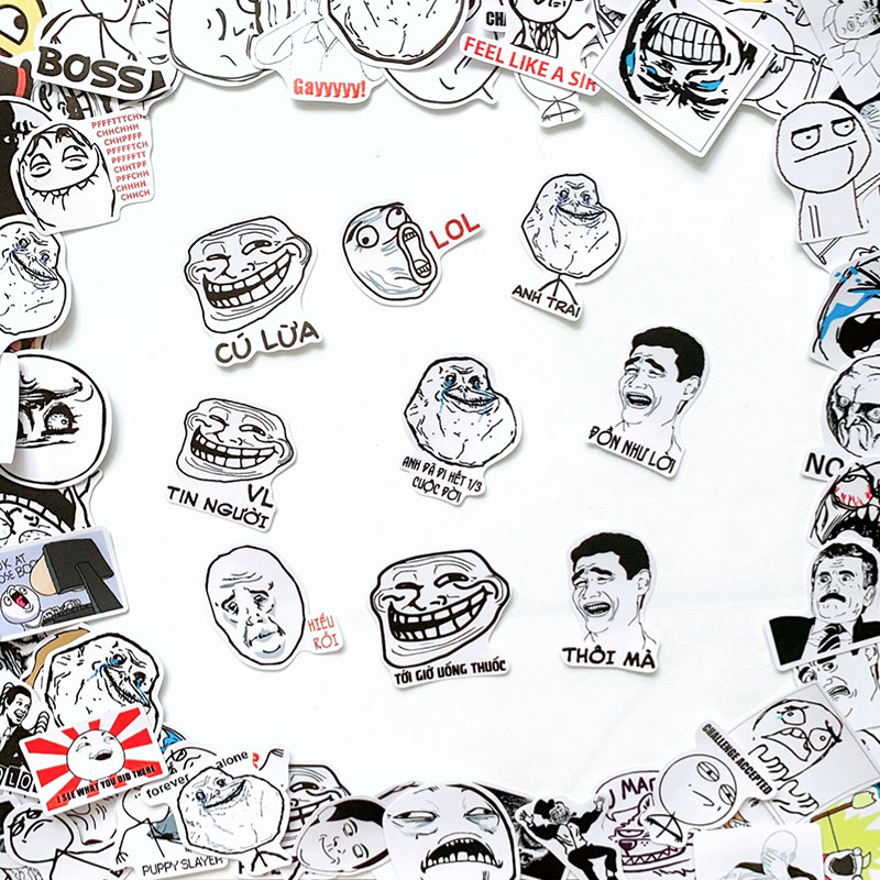 Bộ 50 Sticker Troll Face Meme Hình Dán Chống Nước Decal Chất Lượng Cao Dùng Trang Trí Va Li Du Lịch, Xe Đạp, Xe Máy, Laptop, Nón Bảo Hiểm, Máy Tính Học Sinh, Tủ Quần Áo, Nắp Lưng Điện Thoại