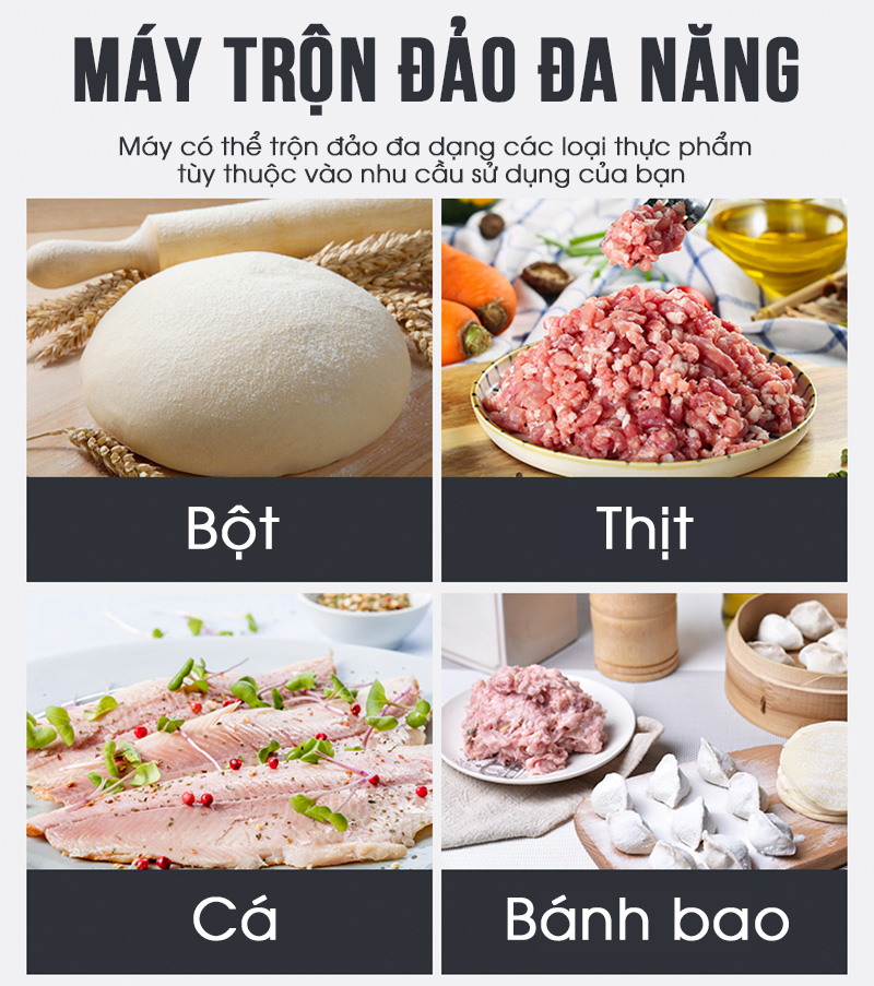 Máy trộn, đảo  bột, thịt, cá, chà bông, thực phẩm công nghiệp đa năng 15L nằm ngang - Dễ sử dụng, năng suất cao