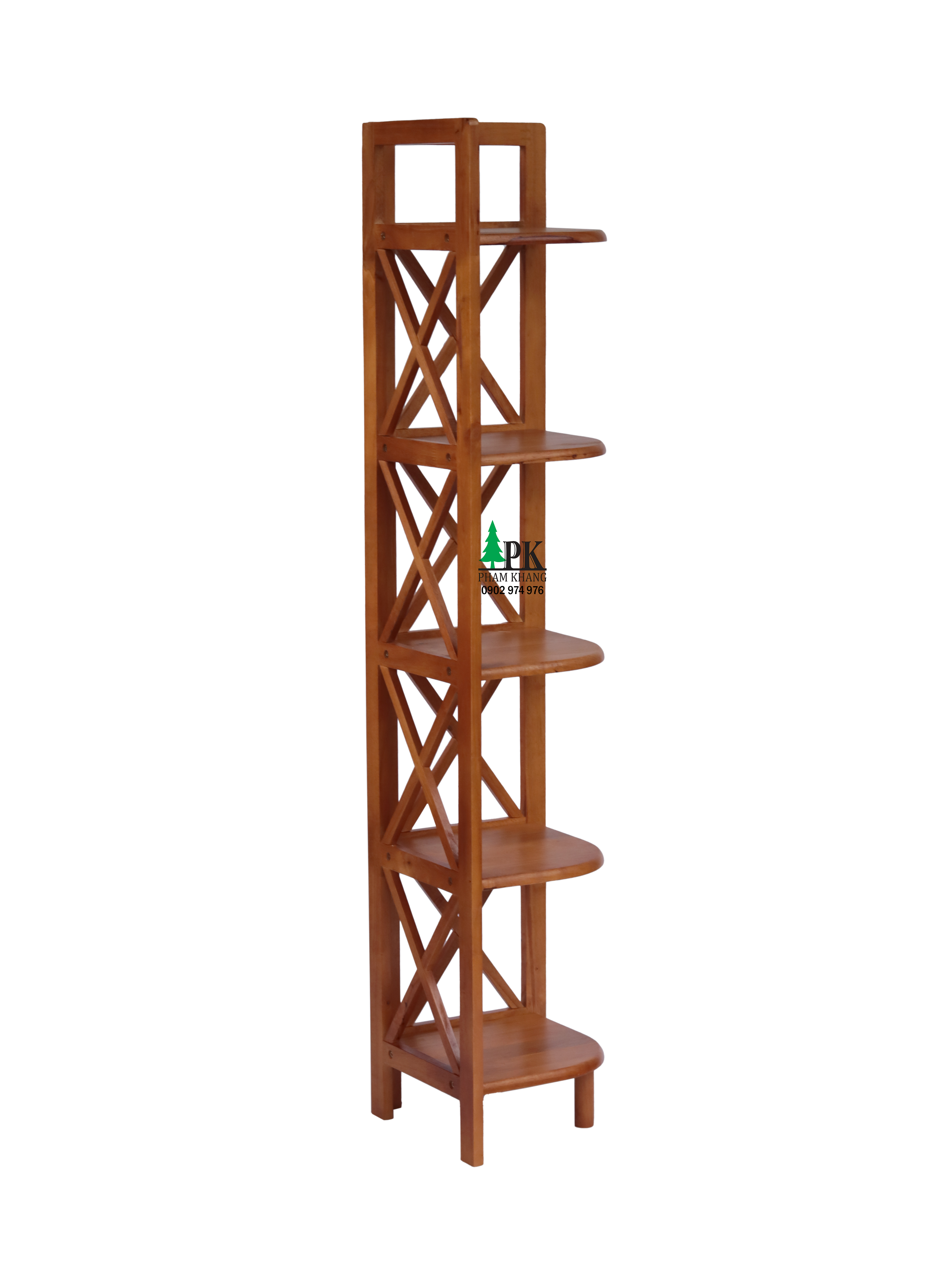 Kệ góc gỗ 5 tầng Phạm Khang - Gỗ cao su tự nhiên màu Gỗ Tự Nhiên/ Vàng Cherry - Kích thước rộng 32 cm và cao 150 cm