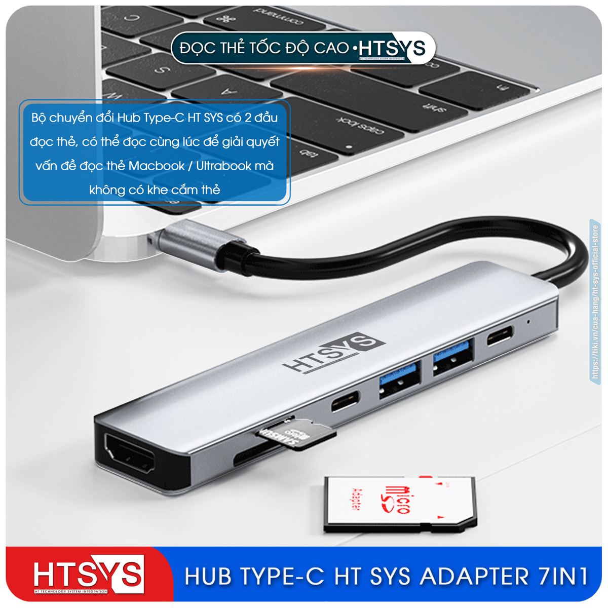 Hub Chuyển Đổi USB Type C HT SYS 7 in 1 To HDMI, USB 3.0, SD, TF, USB-C, PD 100W - Hàng Chính Hãng