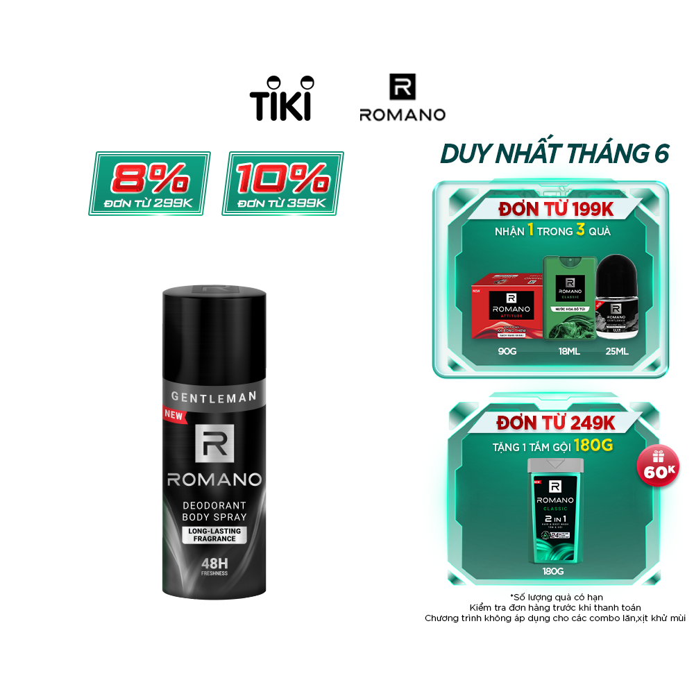 Xịt Ngăn Mùi Toàn Thân Romano Gentleman 150ml