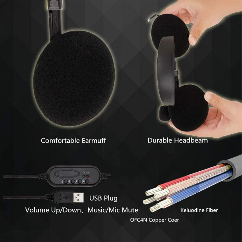 USB Headphones with Microphone Noise Cancelling Headset For Laptop NEW