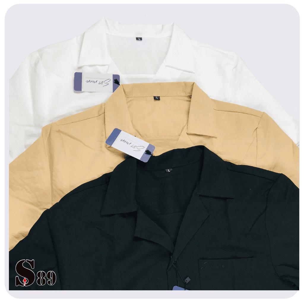 Áo đũi nam nữ cổ vest S89 ngắn tay vải đũi dáng Hàn quốc