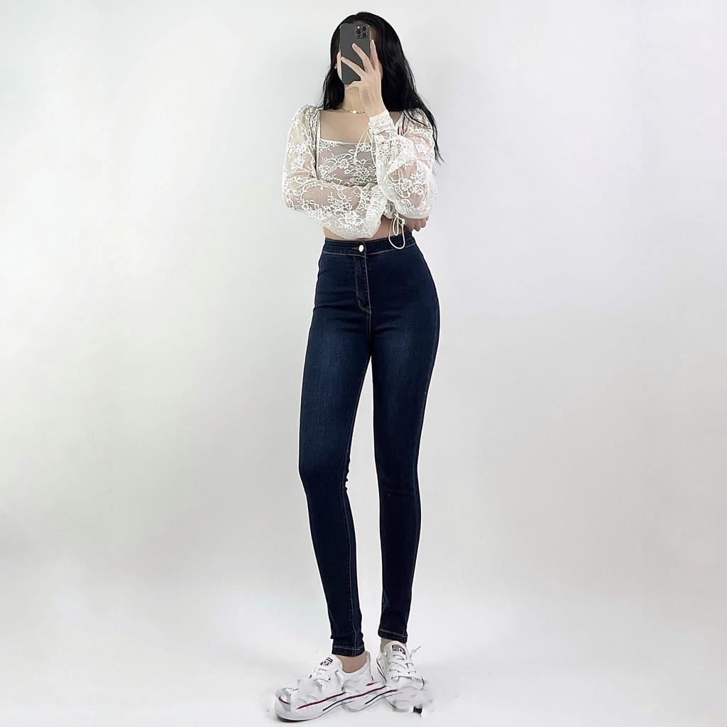 Quần bò nữ lưng cao co giãn không túi CHERRY, Quần jean cạp cao bigsize skinny jeans dáng ôm trơn dài T021