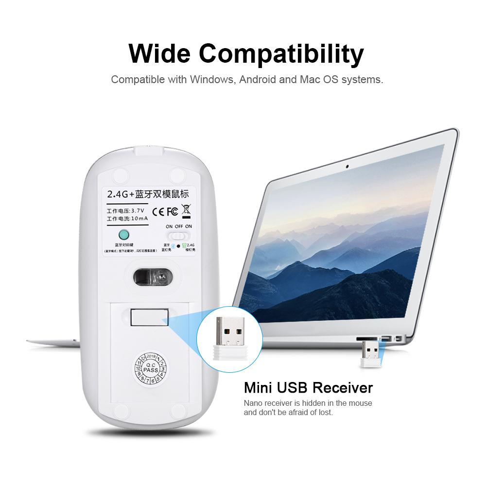 Chuột không dây có thể sạc lại Công thái học 2.4GHz USB Chế độ kép cho máy tính xách tay PC