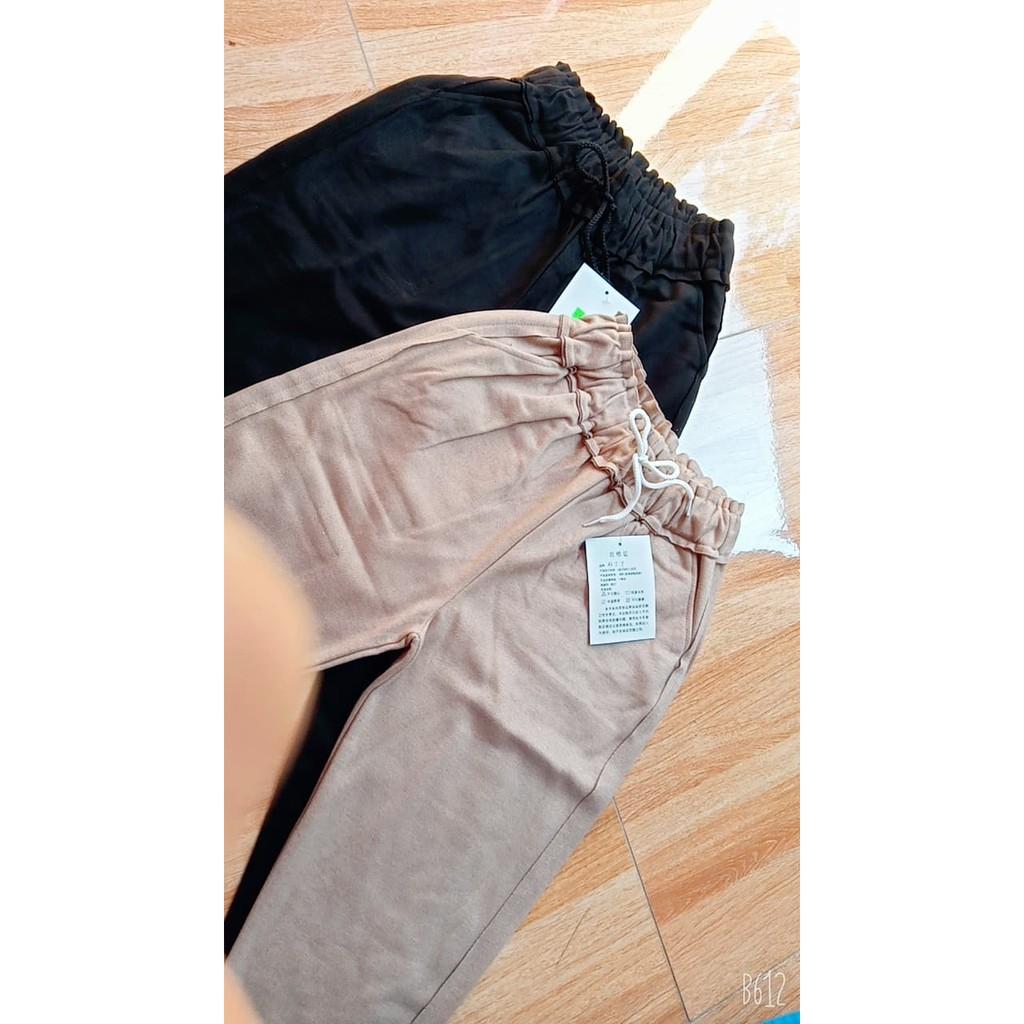 Quần baggy dạ cạp chun đáp sườn hai màu đen - be Q80 RumHana