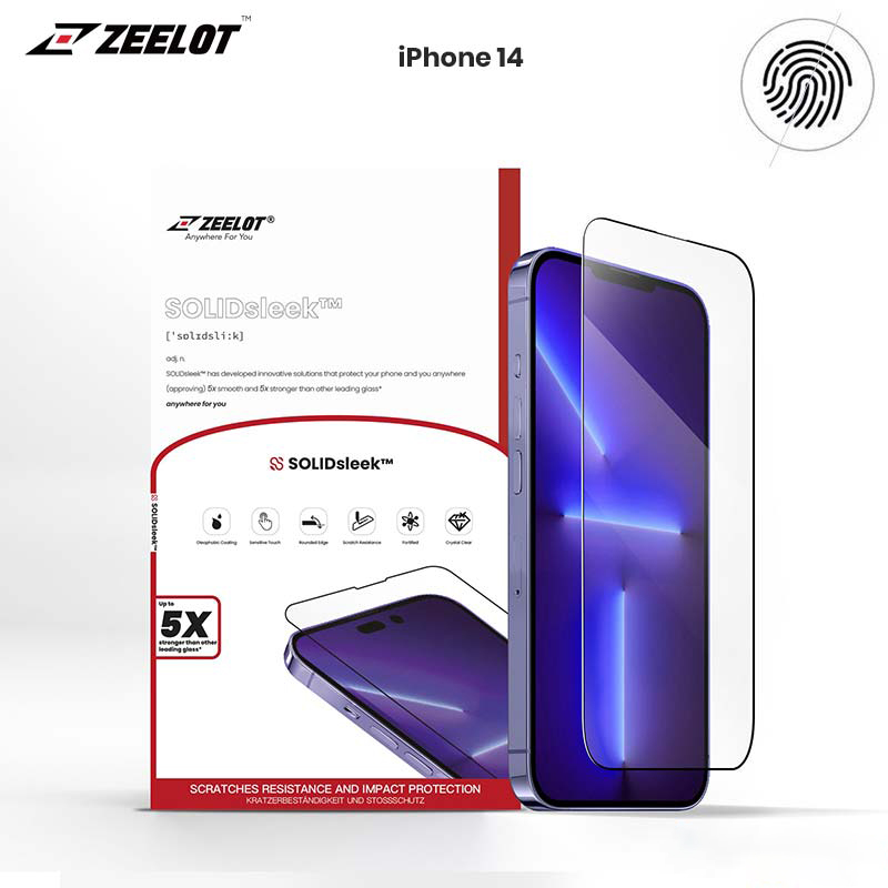 Dán Cường Lực Chống Vân Tay dành cho iPhone 14/14 Plus/14 Pro/14 Pro Max SOLIDSLEEK ZEELOT - Hàng Chính Hãng