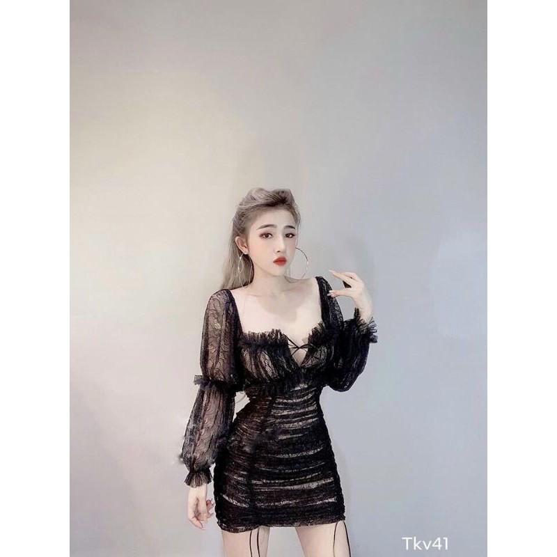 Đầm ren nhún 2 màu body quyến rũ