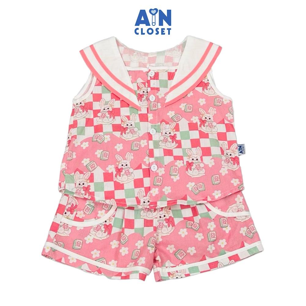 Hình ảnh Bộ quần áo Ngắn bé gái họa tiết Thỏ Caro Hồng cotton - AICDBGIHTGAJ - AIN Closet