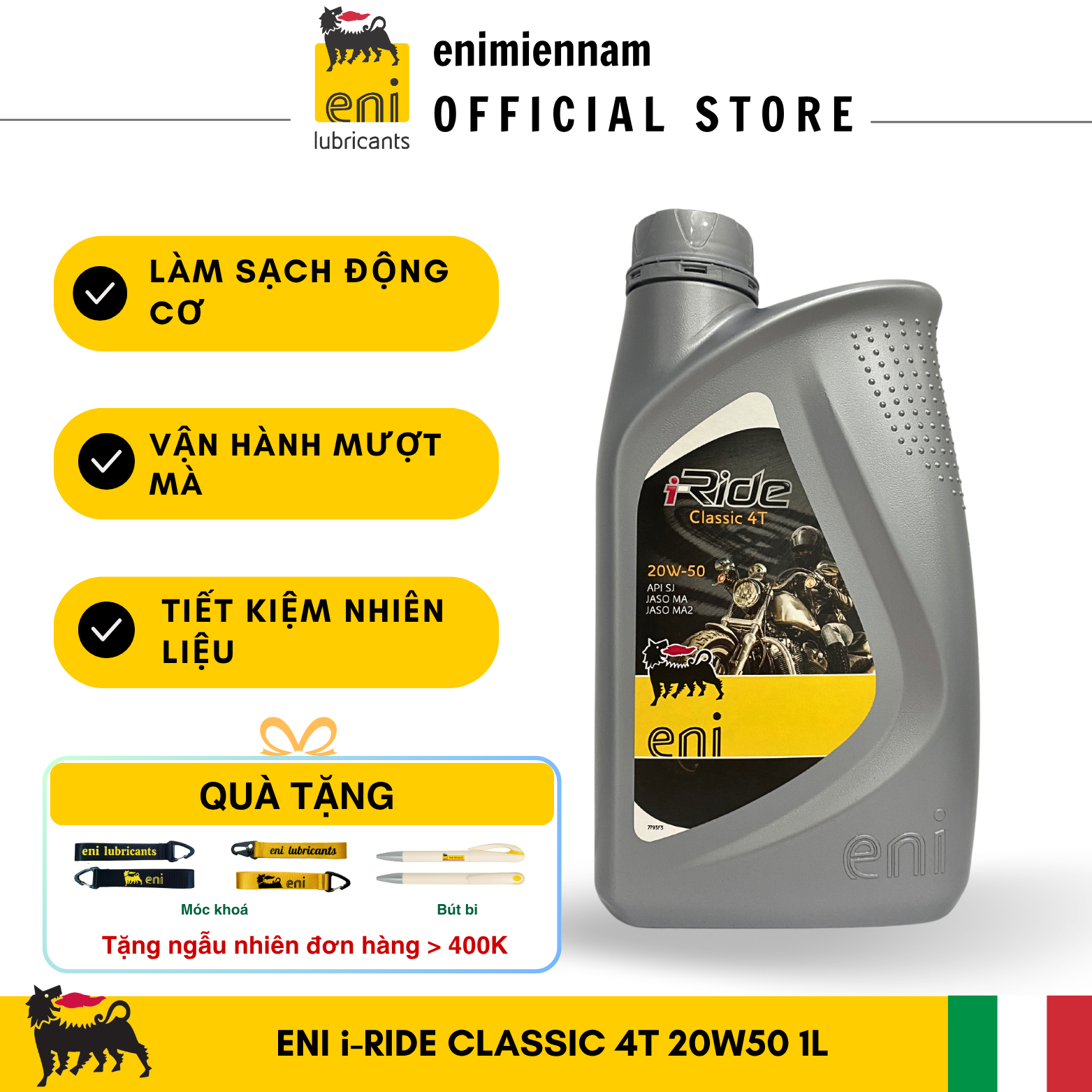 (HCM) NHỚT ENI I-RIDE CLASSIC 4T 20W50 CHO XE SỐ 1L