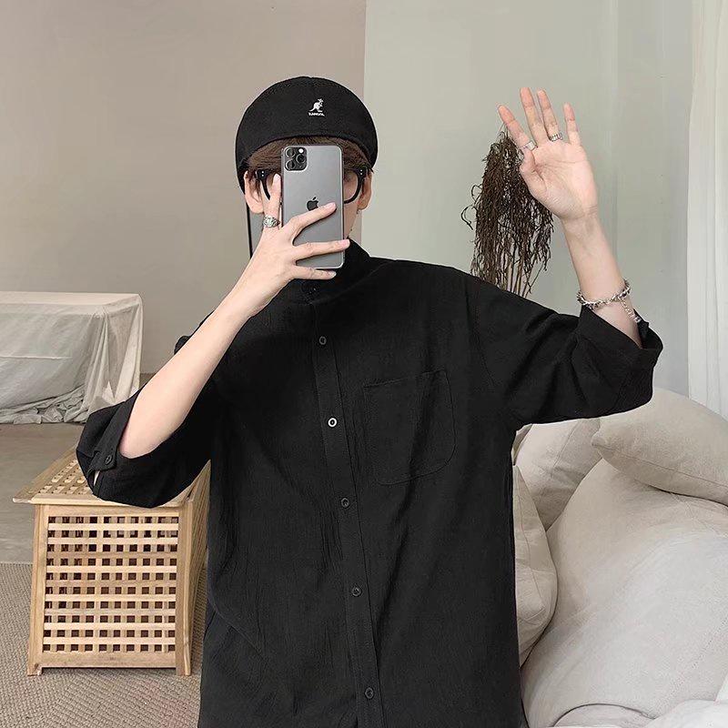 Áo Sơ Mi Cotton Lanh Tay Lỡ 3/4 Cổ Đứng 7 Màu Phong Cách Hàn Quốc Thời Trang Cho Nam M-3XL