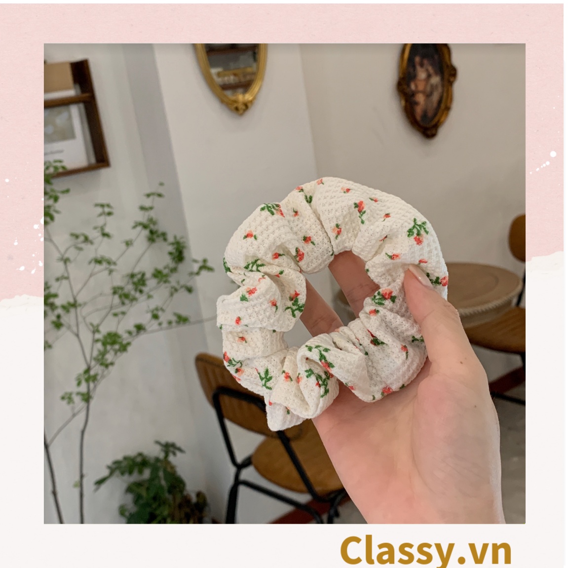 Scrunchies buộc tóc họa tiết hoa nhí vintage, nữ tính thanh lịch PK711