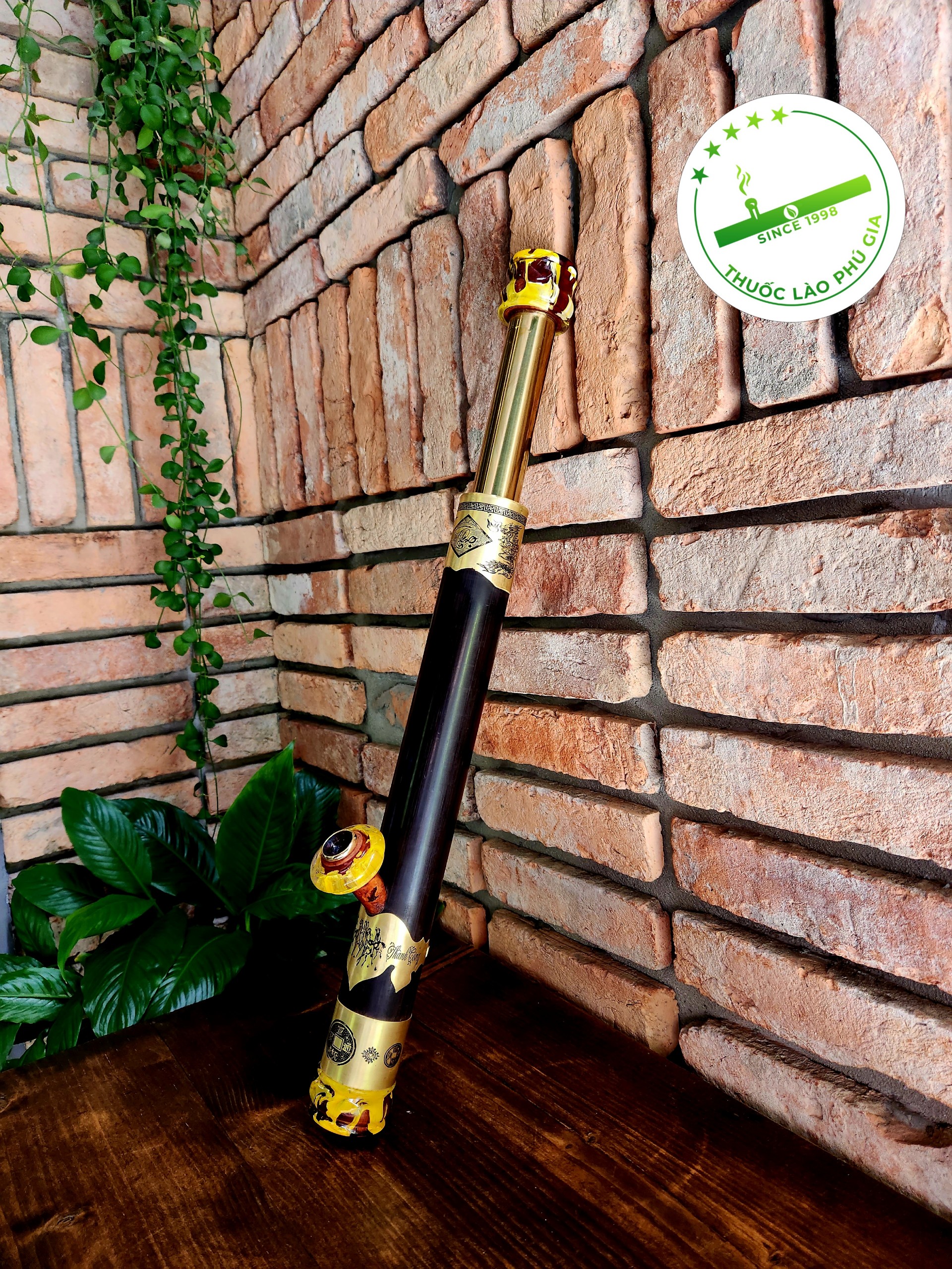Điếu cày mini du lịch trúc rút loại full ngọc VIP - Tặng kèm 1 gói thuốc đồng tôm mộc loại đậm say hảo hạng